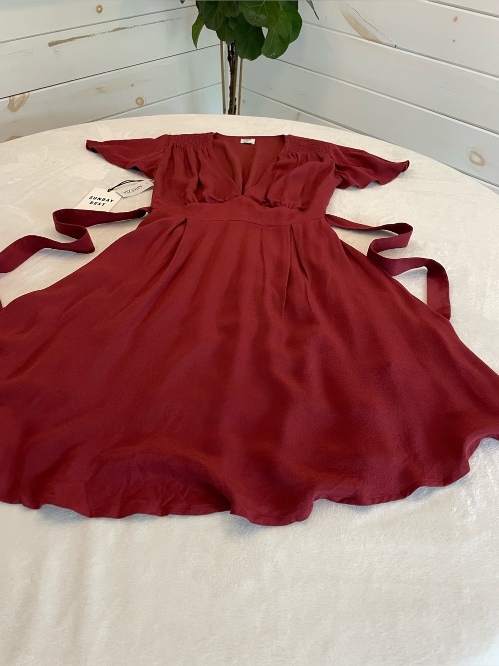 NWT Aritzia Sunday Best Vanessa Dress Burnt Clay XXS Flutter Sleeve Mini - Picture 3 of 17